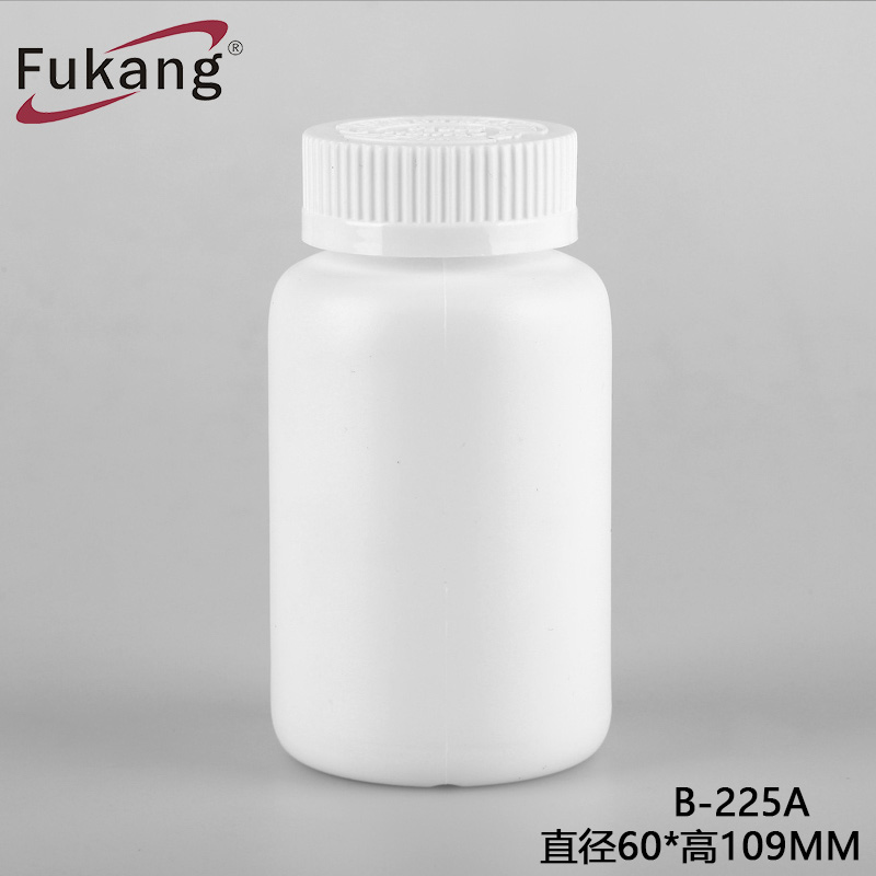 批发225ml FDA批准塑料材料HDPE白色药用胶囊片剂包装容器