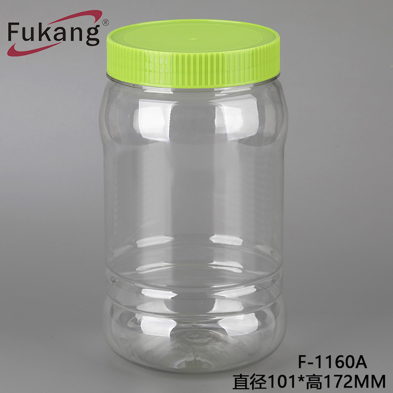 1升广口PET饼干容器，圆筒和圆形透明塑料罐，用于食品