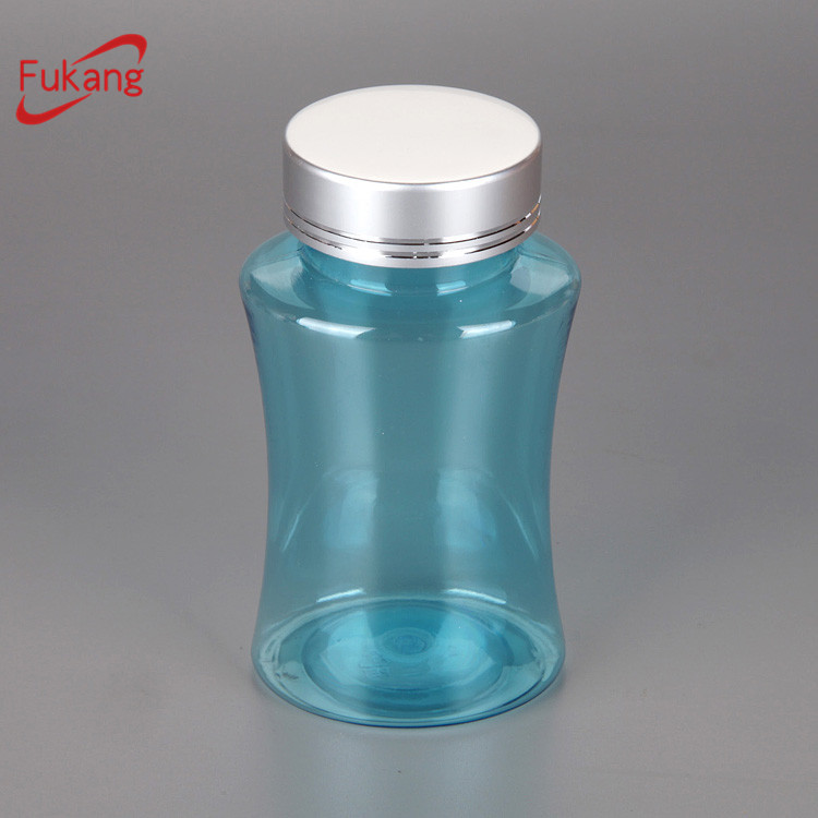 花式130毫升透明藍色塑料藥丸瓶，帶翻蓋