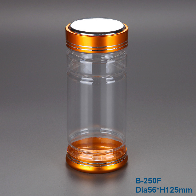 250ml PET塑料粒药用白色圆形药瓶，PET药用白色塑料瓶带金属螺口l