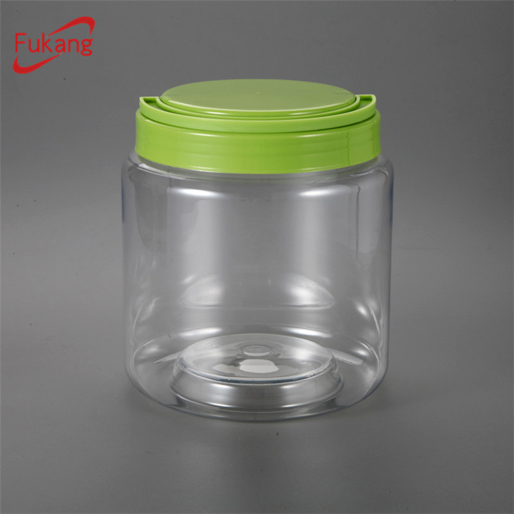大型1800ml 60oz透明圓柱形塑料容器，Foodsafe圓形PET容器和帶有白色蓋的廣口瓶
