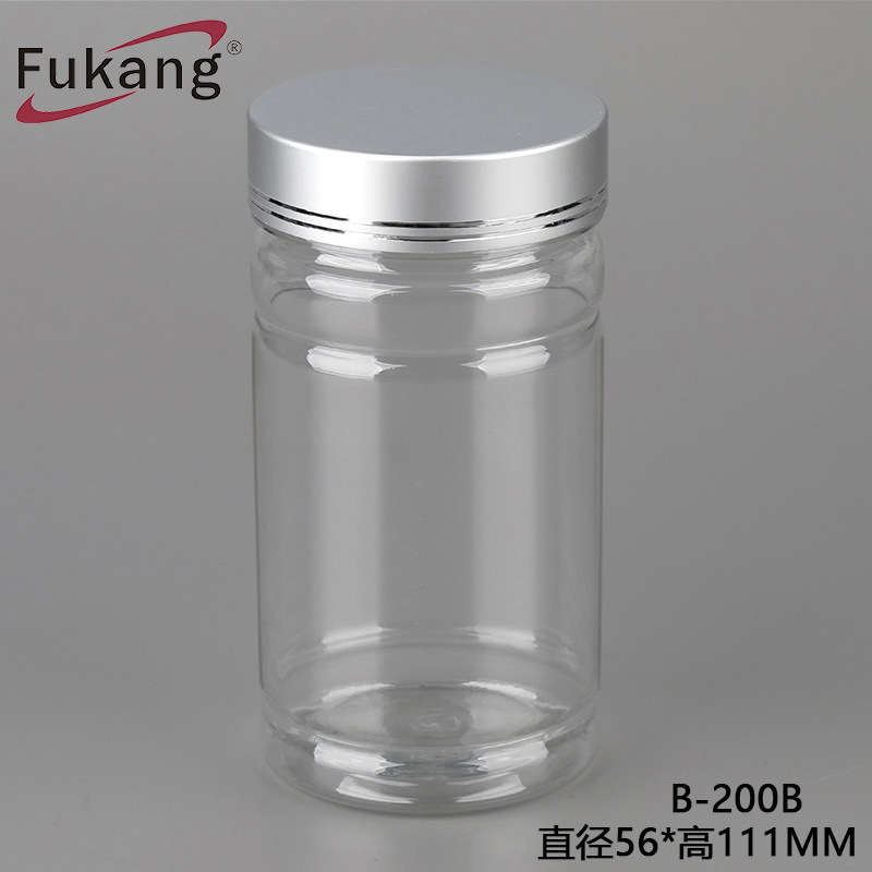 200cc透明药用PET塑料药瓶，带银盖