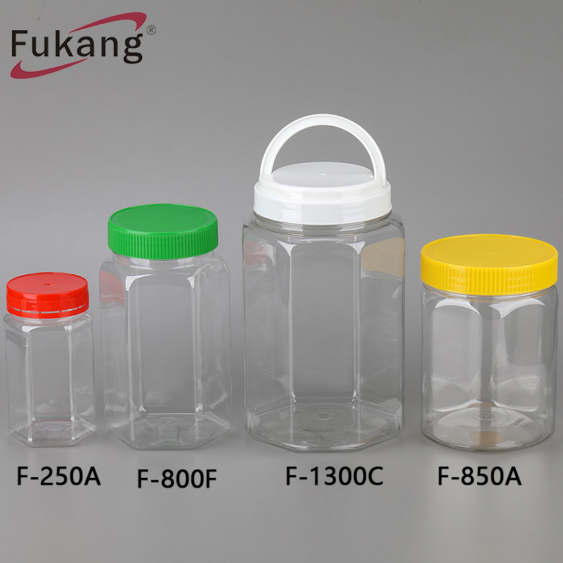 1300毫升食品级透明八角形塑料宠物瓶（带盖），糖果罐礼品批发用塑料罐（中国制造）