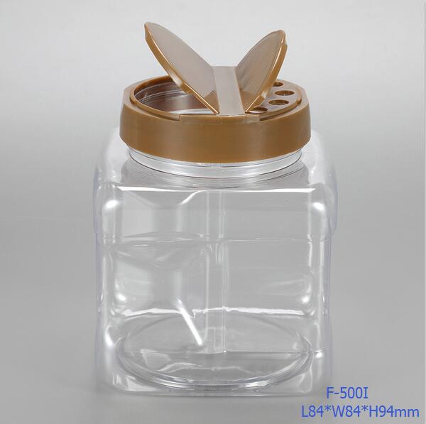 塑料食品容器16盎司。透明PET塑料方形捏口瓶500毫升香料调味容器