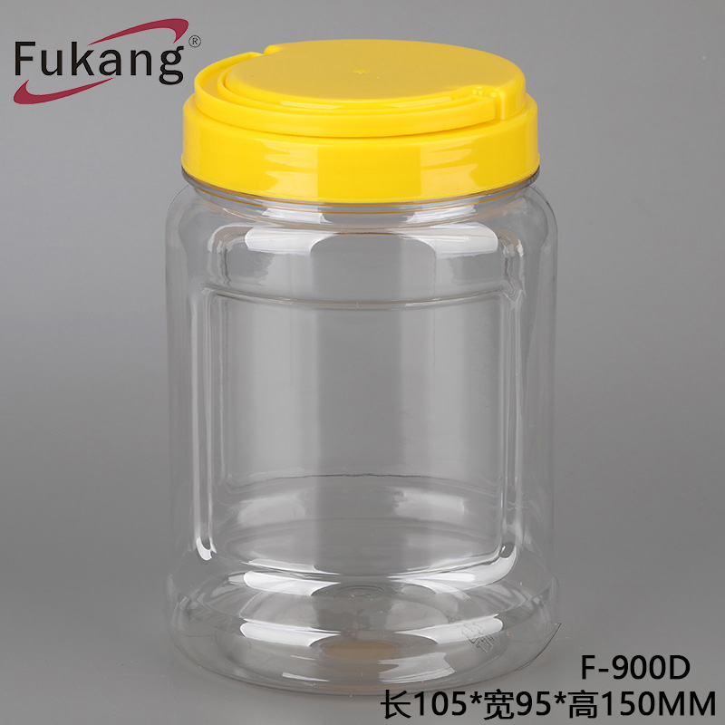 1300ml食品级塑料容器罐/ PET糖果瓶工厂，带手柄盖的透明塑料罐，用于食品存储