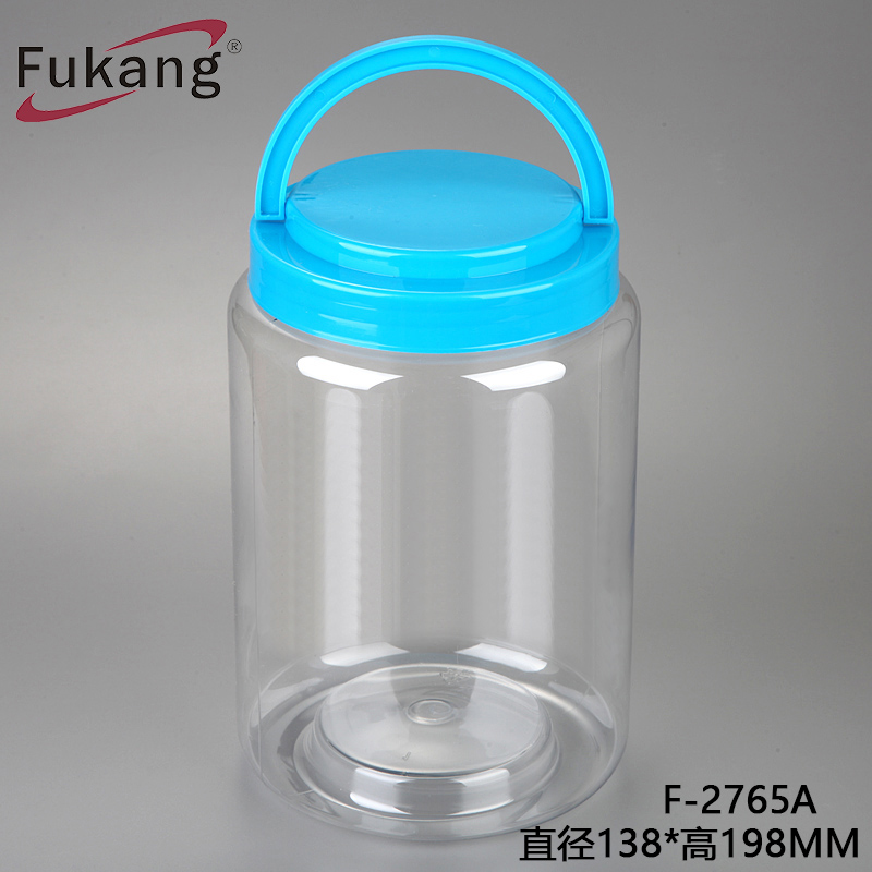 2000ml透明塑料瓶PET糖果罐，用于食品包装，带手柄盖