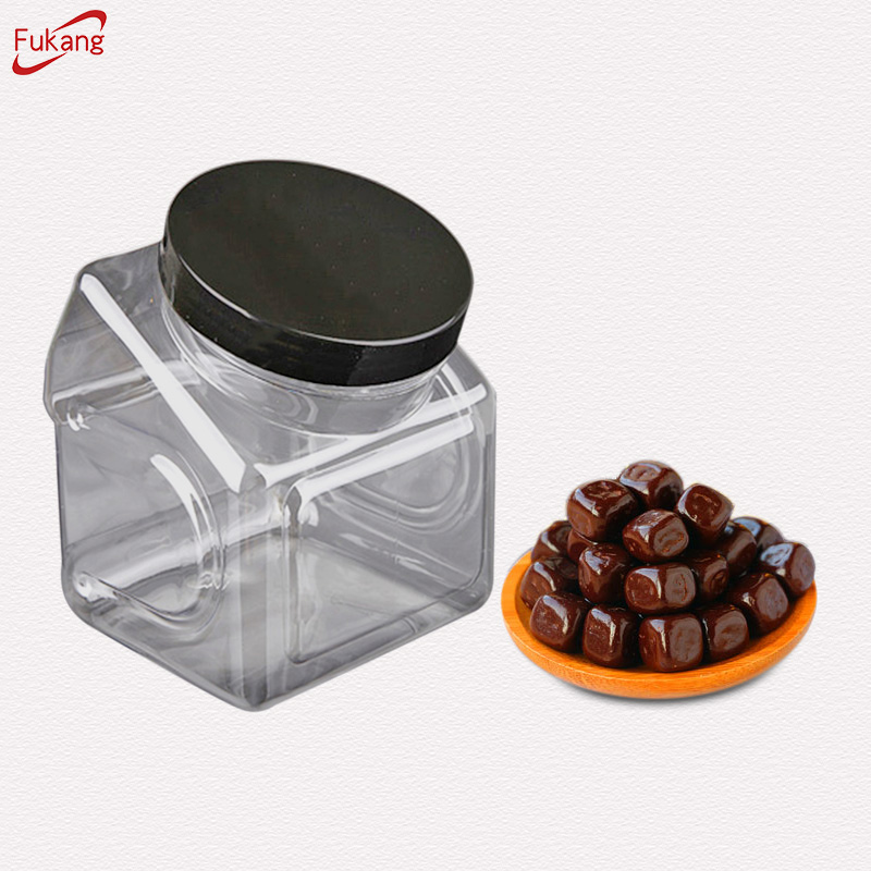 透明寵物塑料罐，帶螺旋蓋，用于巧克力糖果，塑料食品包裝容器罐